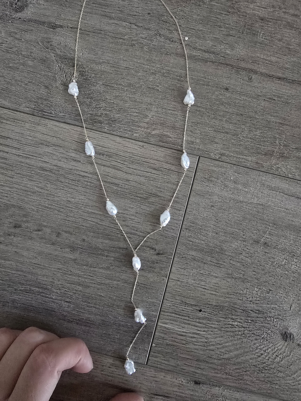 14 Delicate White Pearl Station Y-Necklace